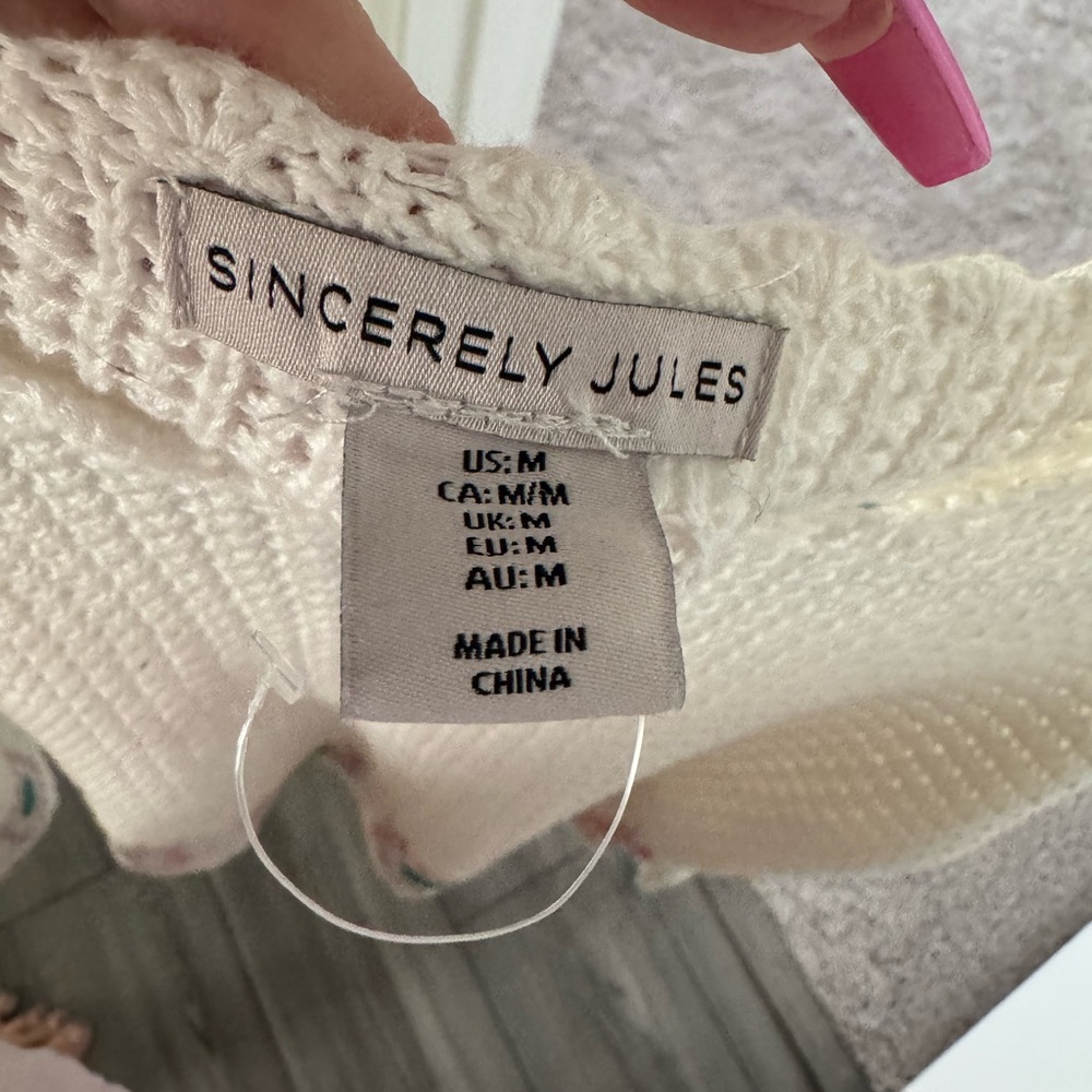 NWOT SINCERELY JULES Sz Med Long Sleeve Granny Square Crop Sweater Cottagecore - Picture 7 of 8